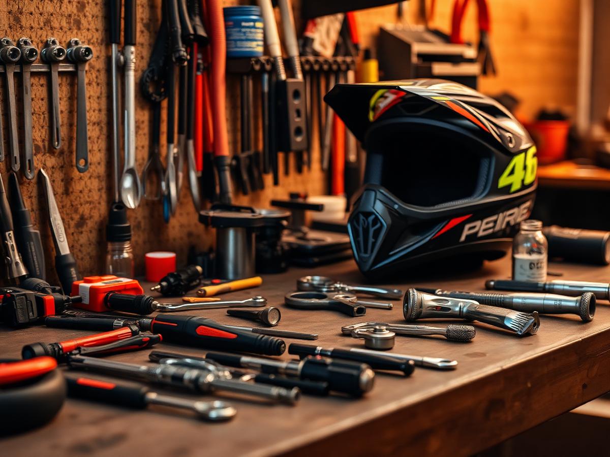 Dirt bike workshop bench at Gordon Mod Farm
