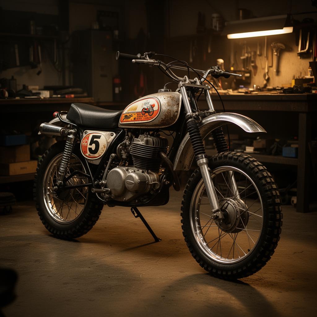 Vintage dirt bike restoration in the Gordon Mod Farm workshop